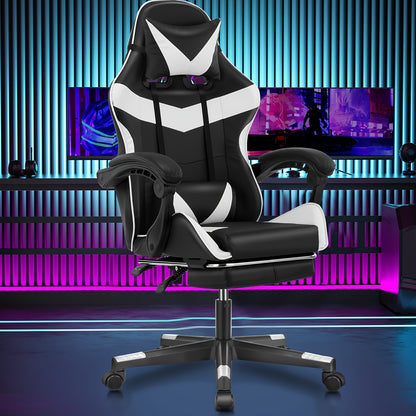 Gamingstoel – Gamestoel – Gaming Chair – Game Stoel – Bureaustoel – Ergonomische Hoog Rugleuning – Verstelbare Zithoogte & Kantelbare Rugleuning – Duurzaam PU Kunstleer – Stevig Metalen Frame – Zwart/Wit