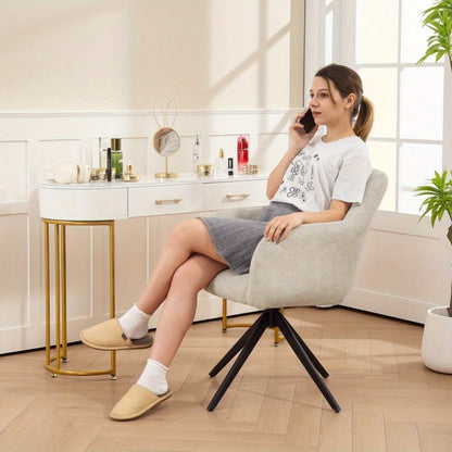 Draaibare Loungestoel – Fauteuil – Relaxstoel – Zithoekstoel – Loungefauteuil – Lichtbruine Pluche Bekleding – 360° Draaibaar Met Metalen Poot