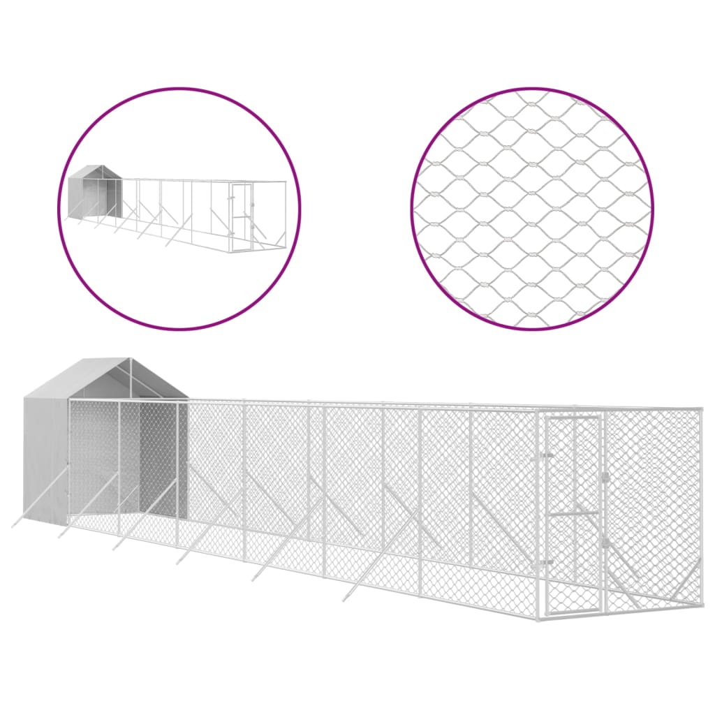 Hondenhok – Buitenkennel – Hondenren – Dierenverblijf – Huisdierenhok – Verzinkt Staal – Water- en UV-bestendig Dak – 2x14x2,5m