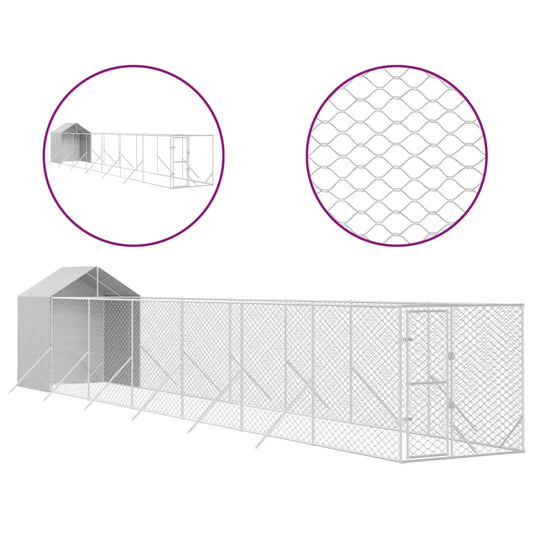Hondenhok – Buitenkennel – Hondenren – Dierenverblijf – Huisdierenhok – Verzinkt Staal – Water- en UV-bestendig Dak – 2x14x2,5m