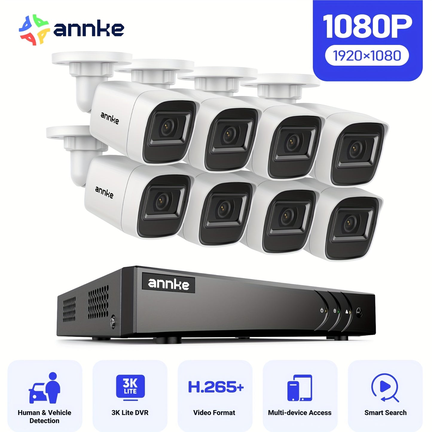Beveiligingscamera – Camerabewaking – Bewakingscamera – Huisbeveiliging – Videobewaking – 8 Kanaals 1080p Full HD – AI Bewegingsdetectie & Nachtzicht 19,8m