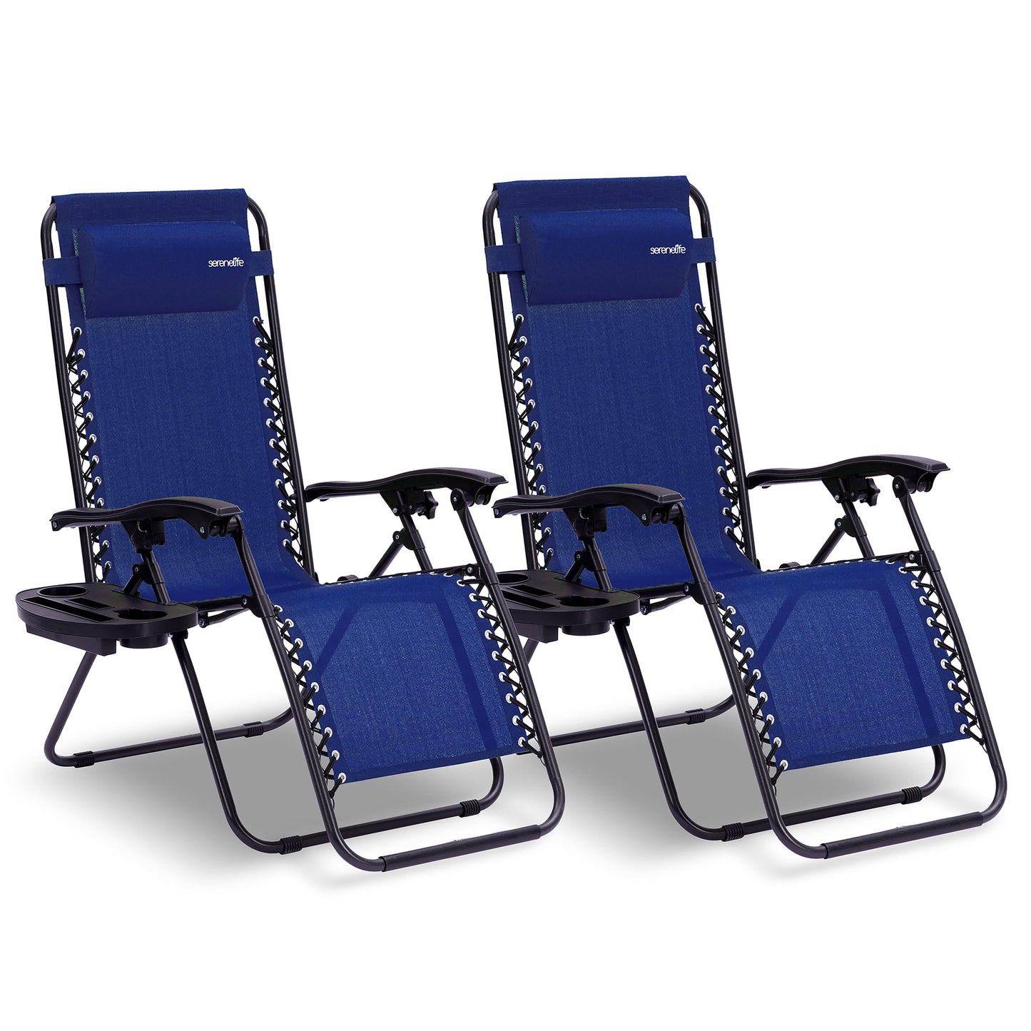 Loungestoel – Lounger – Relaxstoel – Tuinstoel – Fauteuil – Verstelbaar – Afneembare Bekerhouder en Kussens - Blauw