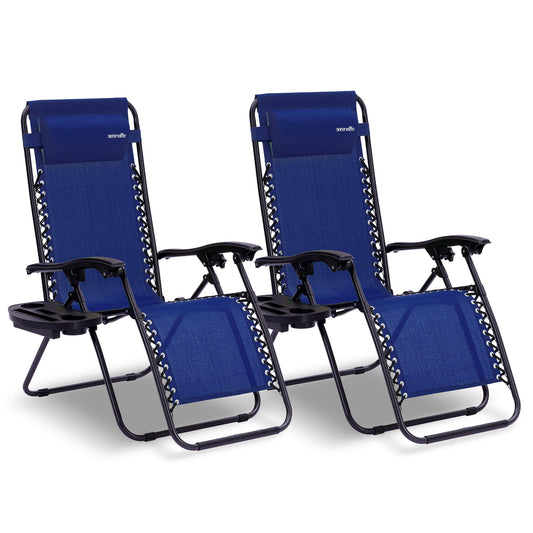 Loungestoel – Lounger – Relaxstoel – Tuinstoel – Fauteuil – Verstelbaar – Afneembare Bekerhouder en Kussens - Blauw