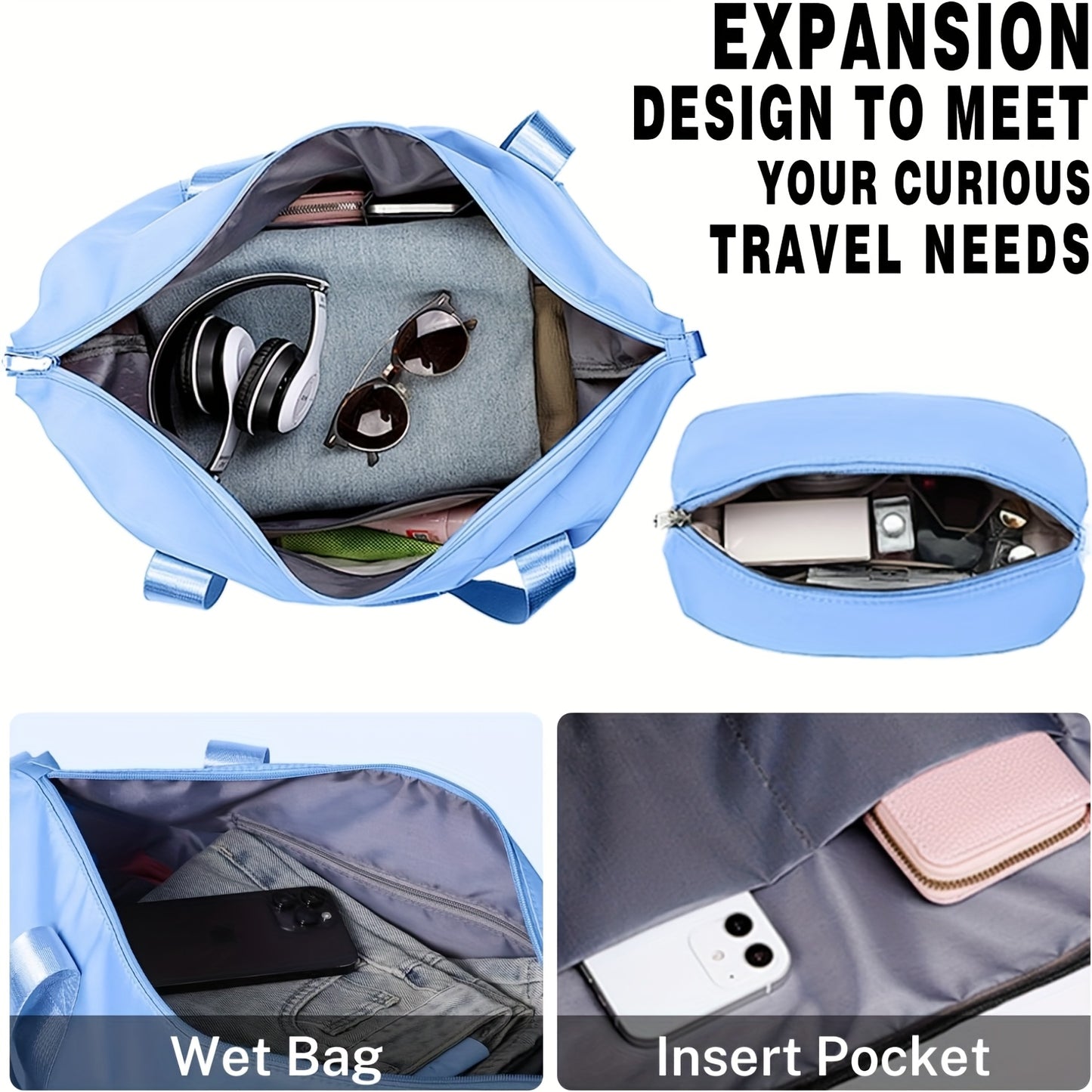 Harde Koffer – Reiskoffer – Trolley – Carry-on Bagage – Suitcase Set – ABS Hard Shell – 4 Zwenkwielen – Combinatieslot – Blauw – 20", 24", 28" + 2 Bags