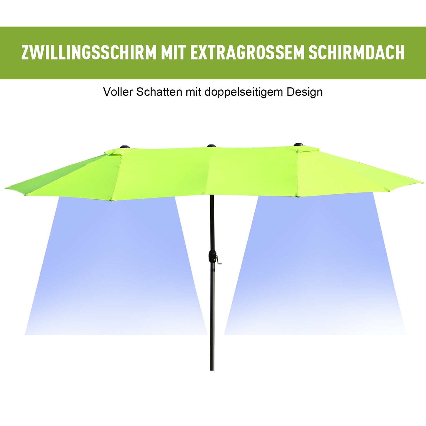 Tuinparasol – Zonnescherm – Terrasparasol – Marktparasol – Dubbele Parasol – Ovale Vorm 270x180 cm – Handmatige Slinger – Waterafstotende Stof Donkergroen