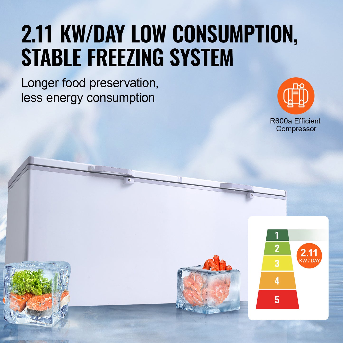 Vriezer – Diepvrieskist – Vrieskast – Diepvriezer – Vrieskist – Grote 561L Inhoud – Instelbare Thermostaat