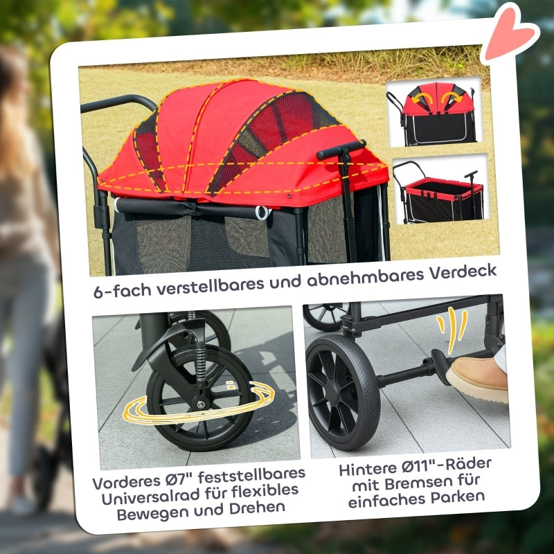 Hondenbuggy – Huisdierenbuggy – Wandelwagen – Transportwagen – Buggy Opvouwbaar – Geschikt Tot 30 kg – Lichtgewicht Stabiel Frame – Ruime Binnenruimte 110x65x102 cm – Rood