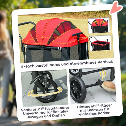 Hondenbuggy – Huisdierenbuggy – Wandelwagen – Transportwagen – Buggy Opvouwbaar – Geschikt Tot 30 kg – Lichtgewicht Stabiel Frame – Ruime Binnenruimte 110x65x102 cm – Rood