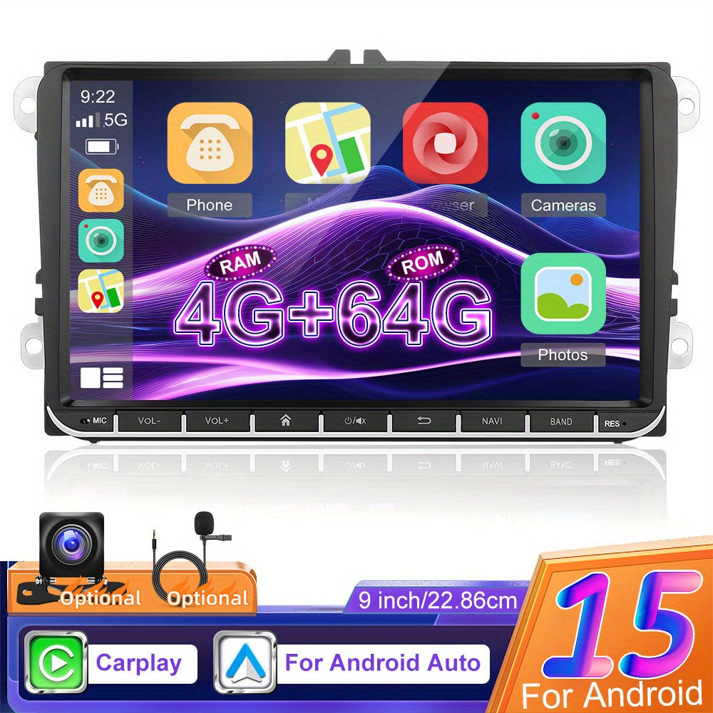 Android Autoradio – Car Multimedia Systeem – Android Stereo – Auto Headunit – GPS Navigatie – 9 Inch HD Touchscreen – Draadloze CarPlay & Android Auto – Inclusief AHD Achteruitrijcamera