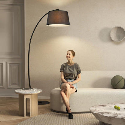 Modern Black Drum Lamp Shade with Curved Metal Frame & Fabric Shade - Floor/Desk Lamp Compatible, 105cm Height, 47cm Base, Durable Plastic Construction, Easy Installation for Living Room, Bedroom, Office - Decorative Lighting Fixture (Battery-Powere