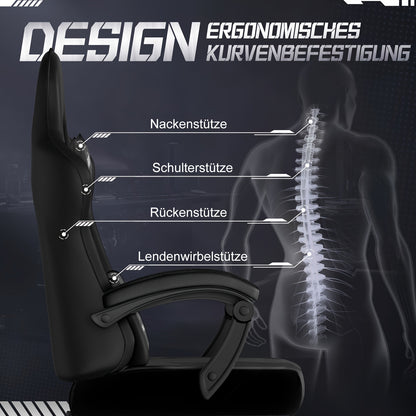 Gaming Chair with Footrest, Ergonomic Gaming Chair, Gaming Armchair with Adjustable Lumbar Cushion Equipped with An Adjustable Lumbar Support And Headrest, 360° Swivel And Designed for A Weight Of Up to 150kg.
