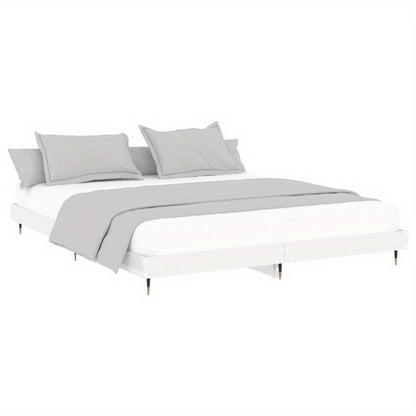Bianco Lucido 200x200cm Contemporary Bed Frame - Hardwood & Particle Board Multilayer Design, Removable & Durable Frame with 4 Legs, Space-Saving Modern Bedroom Furniture, Bed Frame for Bedroom, Bedroom Furniture, Minimalist