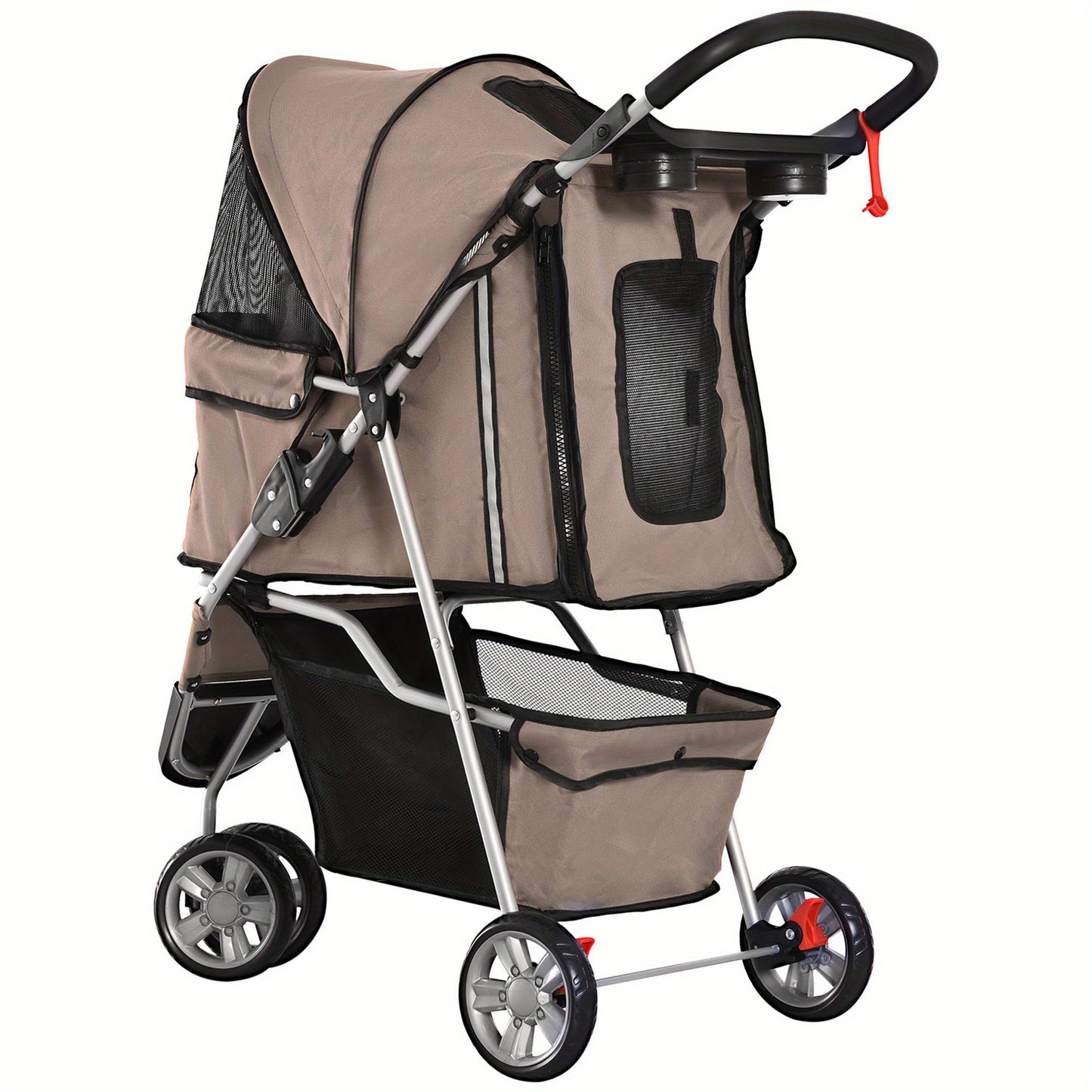 Hondenbuggy – Hondenkar – Huisdierenwagen – Dierenwagen – Opvouwbare Buggy – Stevig Ijzeren Frame – UV-Beschermende Oxford Stof – Koffiebruin