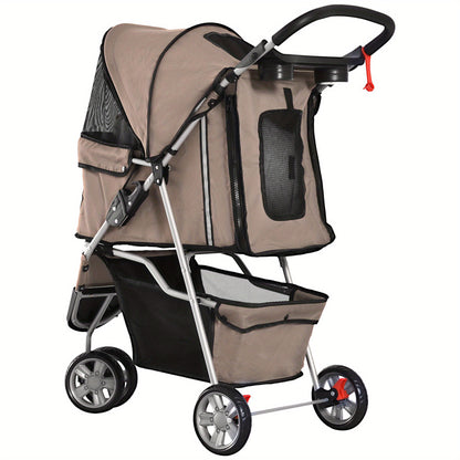 Hondenbuggy – Hondenkar – Huisdierenwagen – Dierenwagen – Opvouwbare Buggy – Stevig Ijzeren Frame – UV-Beschermende Oxford Stof – Koffiebruin
