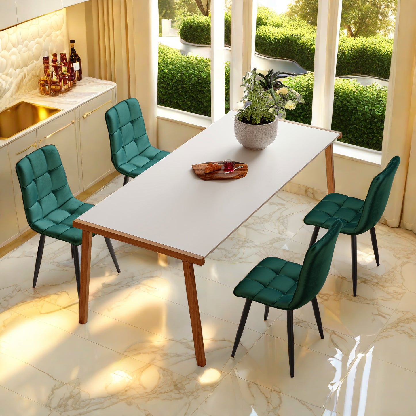 Eetkamerstoelen – Stoelen – Kuipstoelen – Keukenstoelen – Woonkamerstoelen – Velvet Bekleding – Metalen Poten – 44 cm Zitting – Puntig Design