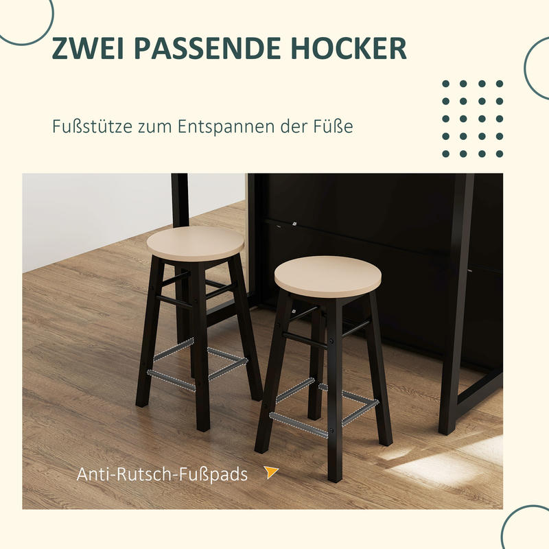 Bardes – Barset – Bartafel – Barkrukken – Opbergmeubel – Inklapbaar Tafelblad – 2 Comfortabele Barkrukken – 6 Handige Opbergvakken