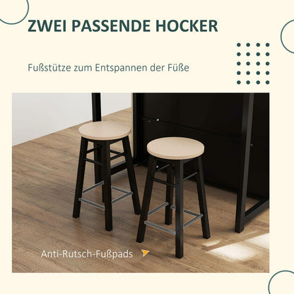 Bardes – Barset – Bartafel – Barkrukken – Opbergmeubel – Inklapbaar Tafelblad – 2 Comfortabele Barkrukken – 6 Handige Opbergvakken