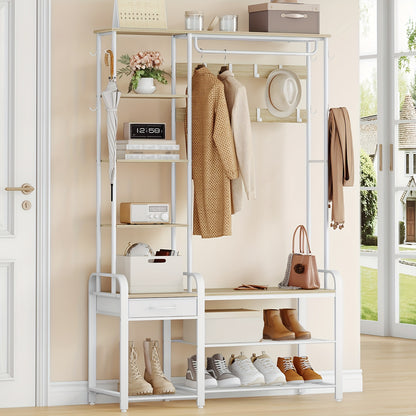 Kapstok – Schoenenrek – Garderobe – Kledinghanger – Schoenenbank – 5-in-1 Multifunctioneel – Stevig Metalen Frame – 182 cm Hoog