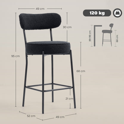 Barkrukken – Barkruk Set – Barstoelen – Hoge Stoelen – Keukenstoelen – Zwart Metalen Frame – Gewatteerd Zitvlak Met Fleece Bekleding