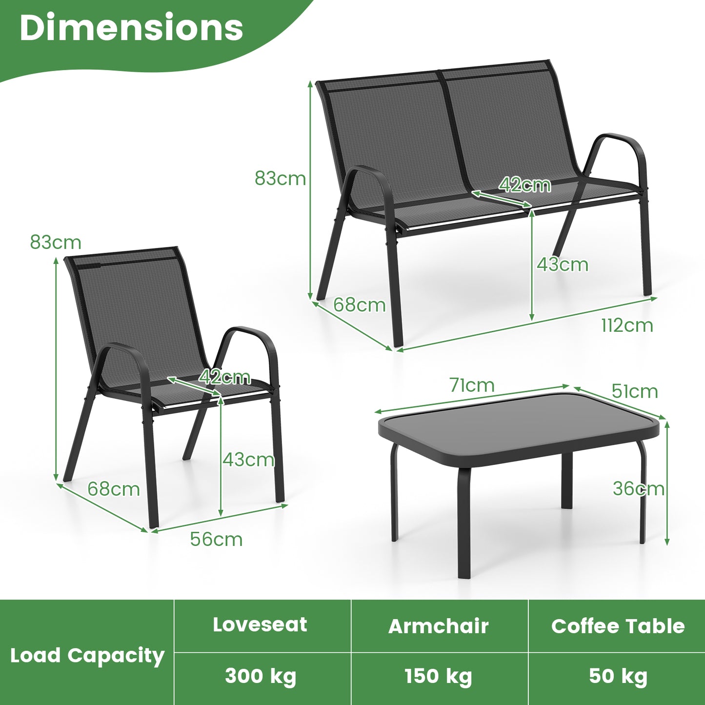 Loungeset – Tuinset – Buitenmeubel – Tuinmeubilair – Loungestoel – Comfortabele Stofbekleding – Gehard Glazen Tafelblad