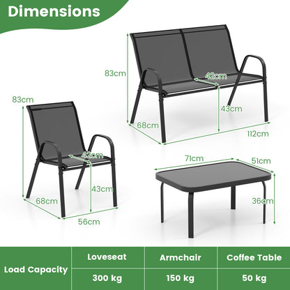 Loungeset – Tuinset – Buitenmeubel – Tuinmeubilair – Loungestoel – Comfortabele Stofbekleding – Gehard Glazen Tafelblad