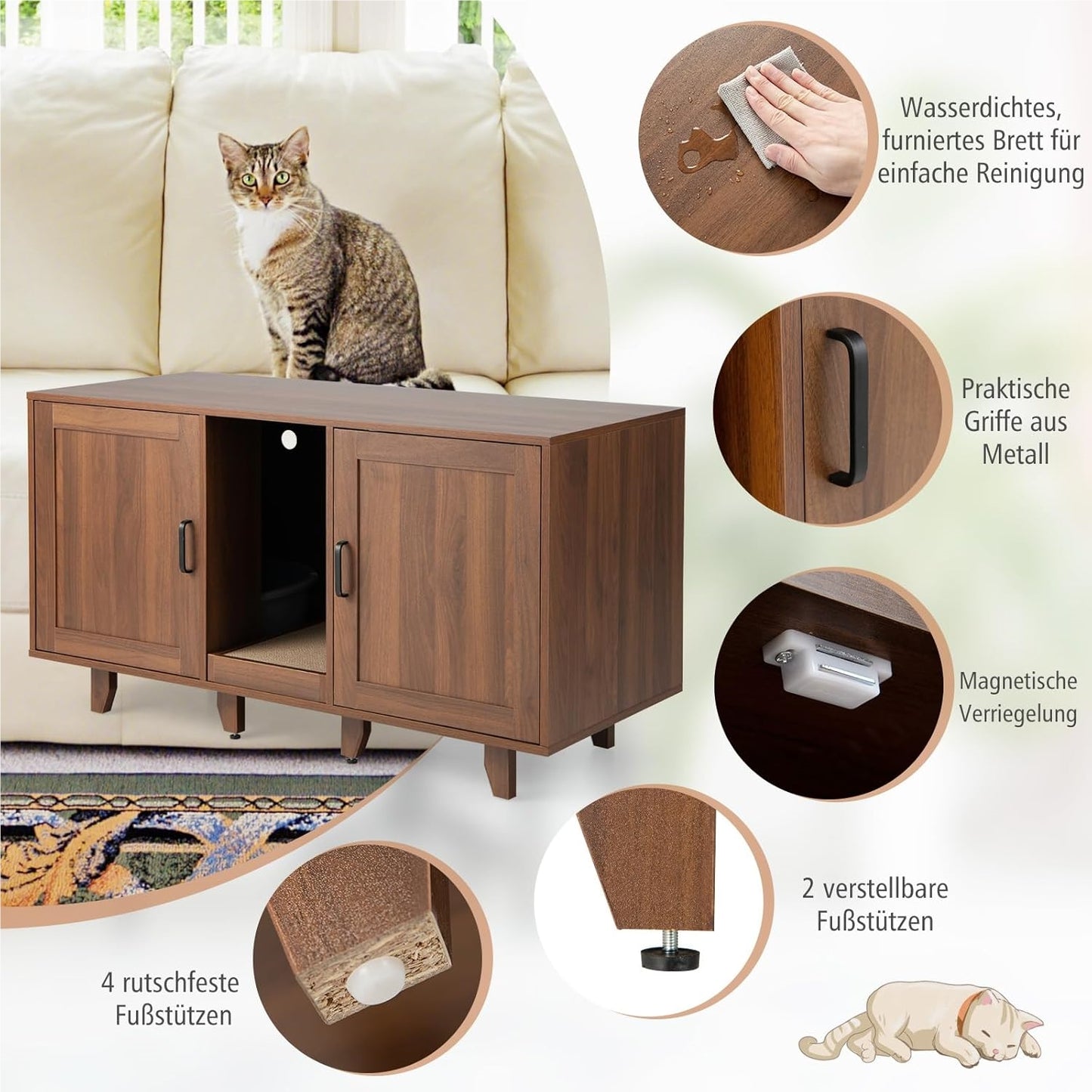 Kat Toilet Kast – Kattenbak Kast – Kat Huis Meubel – Krabplank Kast – Honden Meubel – 120x52x65 cm – Moderne Koffiekleur