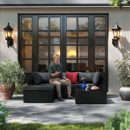 Tuinmeubelen – Loungeset – Balkonset – Zitgroep – Tuinset – PVC Rattan – 5-Delige Set – Inclusief Kussens