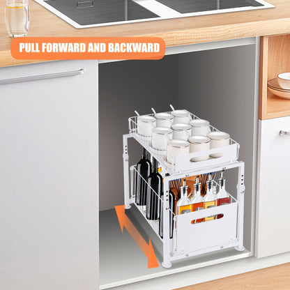 2-Tier Height Adjustable Pull-Out Shelf Organizer, 29x38x41-49cm Slide Out Cabinet Storage Rack for Kitchen, Pantry, Bathroom & Office, Space Saving Solution, Cupboard Storage, Cupboard Storage And Organization, Kitchen Organ