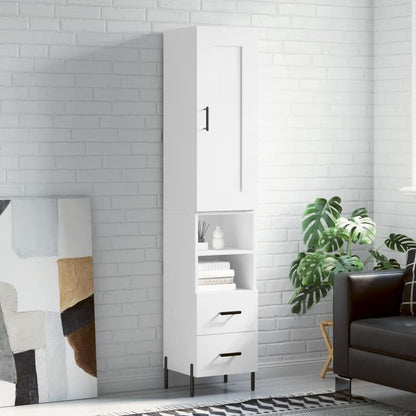 High Cabinet 34.5X34X180 Cm Processed Wood White Storage Cabinet in The Hallway, This Cabinet Offers Ample Storage Space to Keep All Your Items Organized, Suitable for Offices, Bedrooms, Living Rooms, Kitchens, And Hallways.