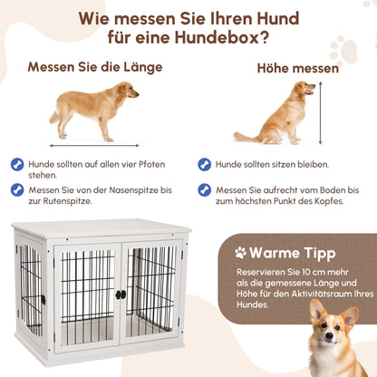 Honden Transportbox – Hondenbench – Hondenkooi – Hondenmand – Dierentransportbox – MDF Hout & IJzerdraad – 58,5x81x66 cm – Wit