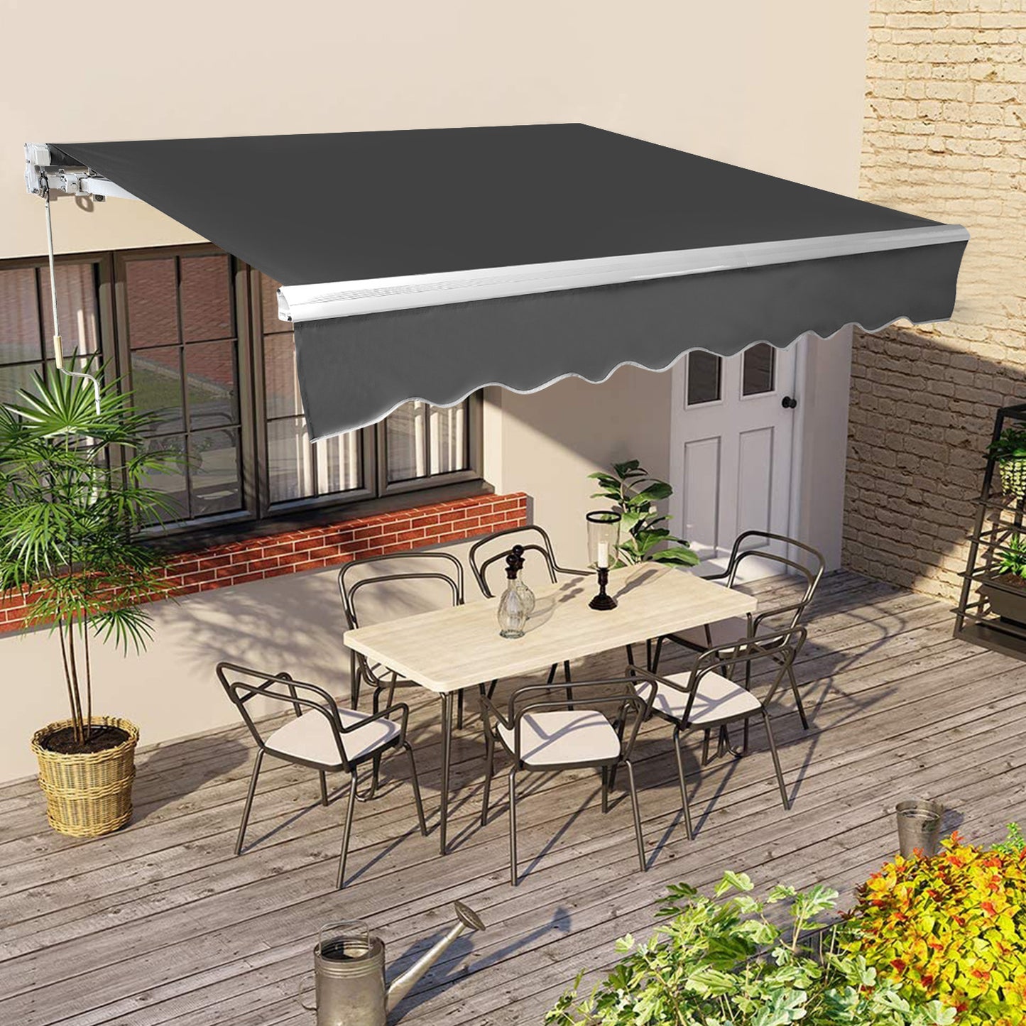 Uitvalscherm Balkonzonwering – Zonnescherm Terrasdoek – Slingerzonnescherm – Uitvalscherm Veranda – Beige Kleur – Aluminium Frame – 300x250 cm – UV-Bescherming