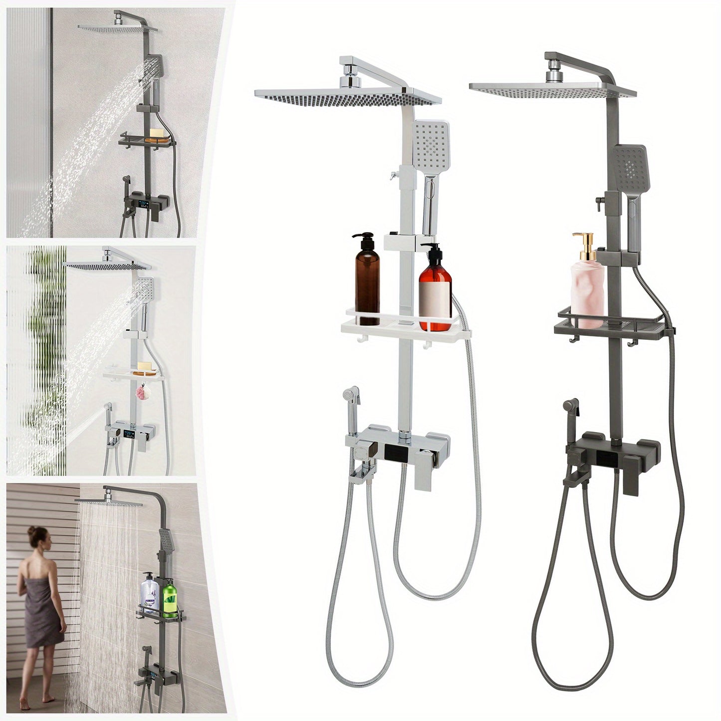 Badkraan – Badkamerkraan – Douchekraan – Mengkraan – Badkraan met Handdouche – 360° Draaibare Hoofddouche – Verstelbare Hoogte 73-116 cm