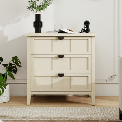Ladekast – Dressoir – Opbergkast – Chest Of Drawers – Commode – 3 Lades – Natuurlijke Houtlook Met Gegraveerde Lijnen – Compact Formaat 80 x 40 x 80 cm