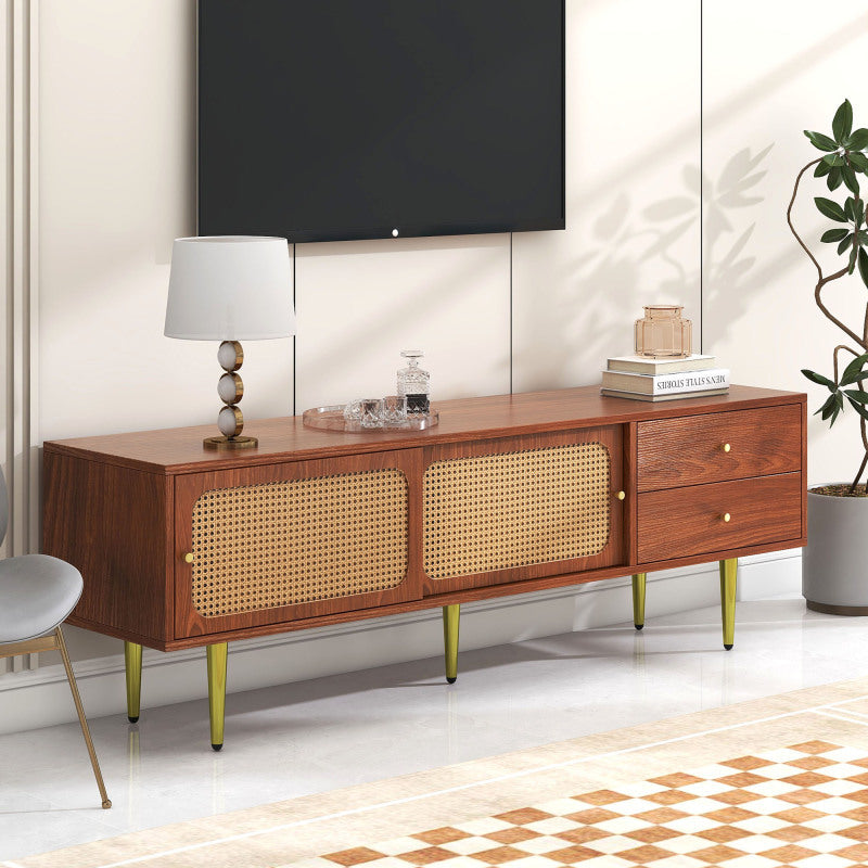 TV-meubel – Tv-Meubel Met Laden – Tv-Kast – Salontafel – Media Meubel – Walnoot Afwerking – Stevige Metalen Poot – 160x40x60 cm