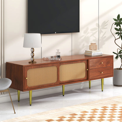 TV-meubel – Tv-Meubel Met Laden – Tv-Kast – Salontafel – Media Meubel – Walnoot Afwerking – Stevige Metalen Poot – 160x40x60 cm