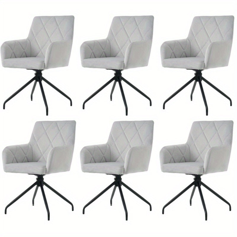 Draaibare Eetkamerstoelen – Lounge Stoelen – Eetkamerfauteuils – Bureau Stoelen – Office Stoelen – 360 Graden Rotatie – Grijs Fluwelen Bekleding Diamond Patroon