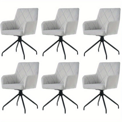 Draaibare Eetkamerstoelen – Lounge Stoelen – Eetkamerfauteuils – Bureau Stoelen – Office Stoelen – 360 Graden Rotatie – Grijs Fluwelen Bekleding Diamond Patroon