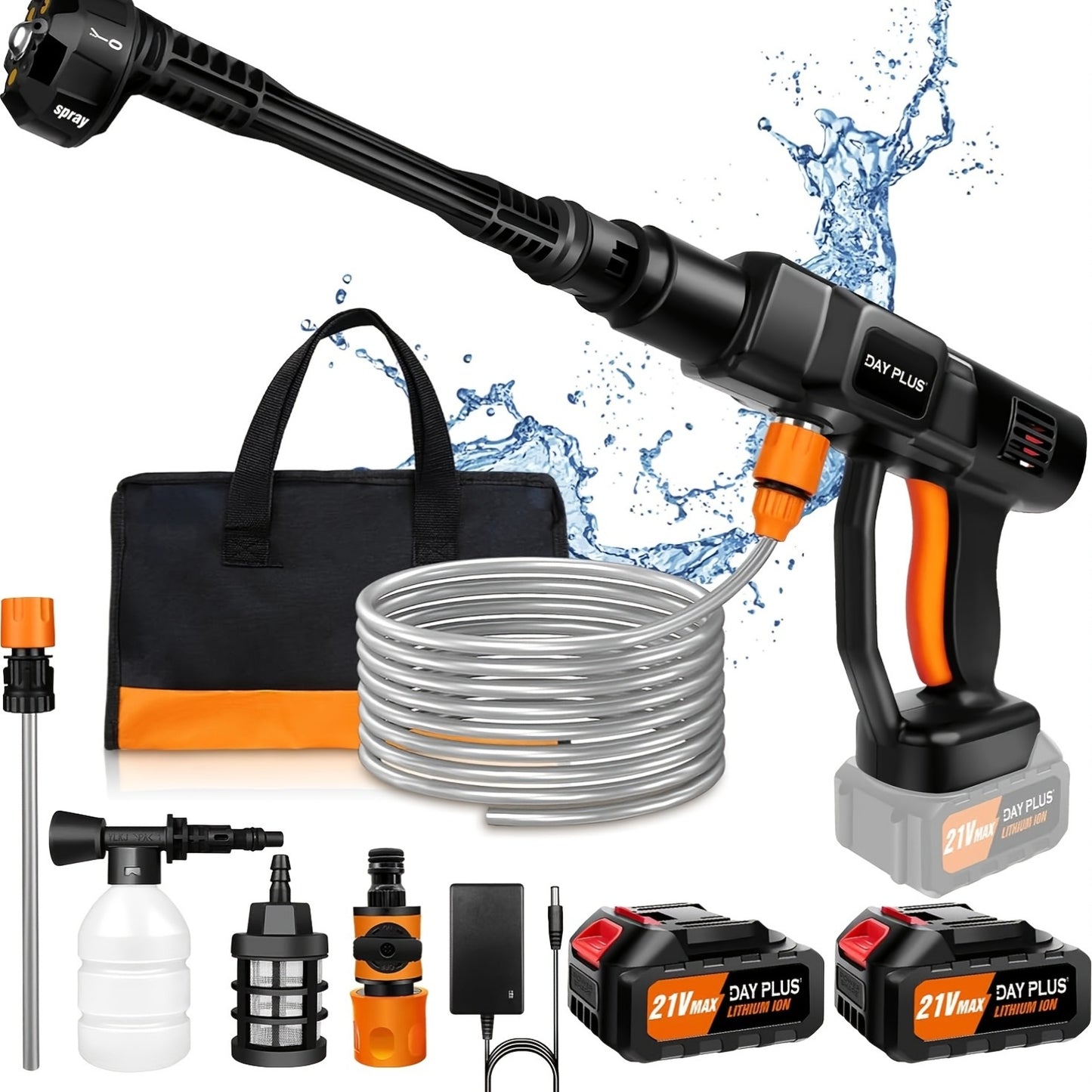 Hogedrukreiniger – Draadloze Hogedrukspuit – Accu Hogedrukreiniger – Mobiele Waterreiniger – Hogedrukapparaat – 2x Lithium-ion Batterijen – 45 Bar Druk & 5 Meter Waterslang