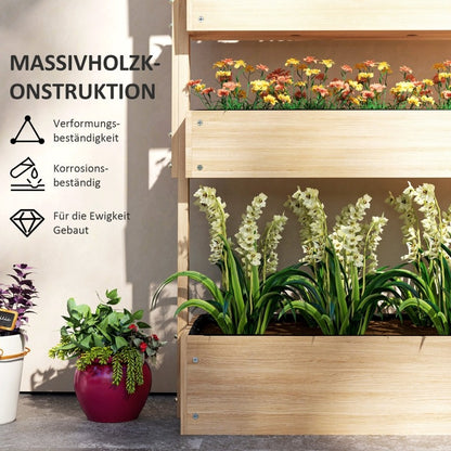 Verhoogde Plantenbak – Tuinbak – Kweekbak – Bloembak – Kruidenbak – 4 Laags – Natuurlijk Hout & Duurzaam Kunststof – Met Afwatering – Binnen en Buiten Geschikt