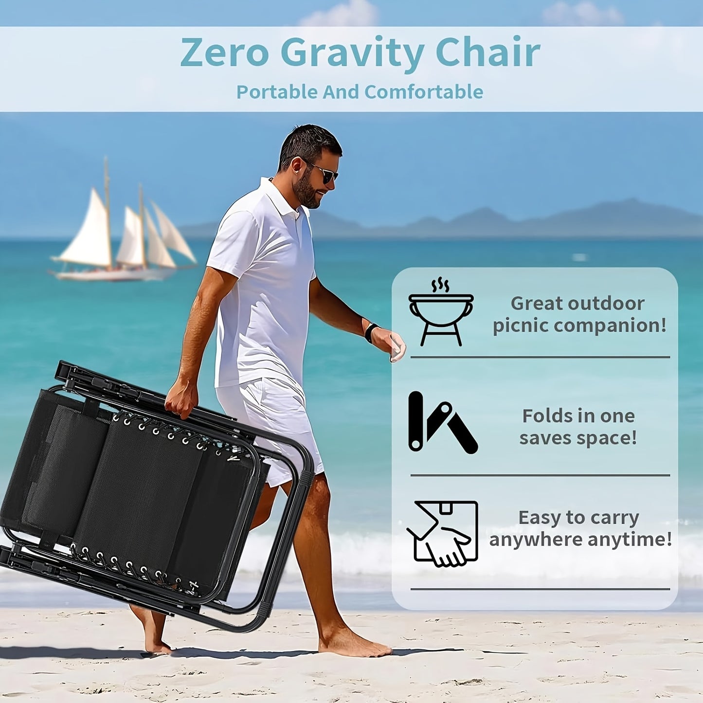 2-Pack Oversized Foldable Zero Gravity Chair, Extra Wide 83CM Folding Outdoor Garden Reclining Patio Lounge Chair With 170 X 50 Cm Cushion And Cup Holder- Ergonomic Adjustable Reclining Folding Outdoor Chairs, Load Capacity U