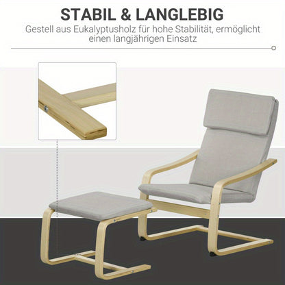 Lounge Stoel – Relaxstoel – Fauteuil – Zitstoel – Voetenbank – Lichtgrijs – Linnenlook Polyester – Inclusief Voetbescherming