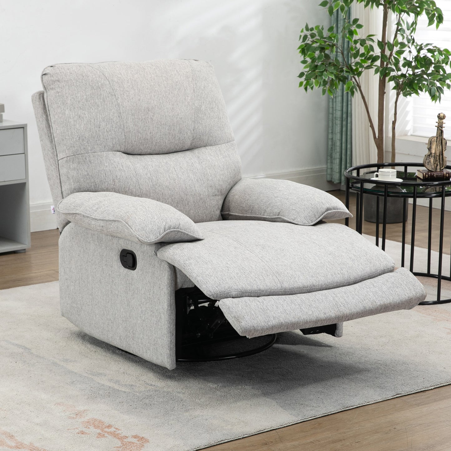 TV Fauteuil – Relaxstoel – Lounge Stoel – Draaifauteuil – Relaxfauteuil – Lichtgrijs – Verstelbare Rugleuning Tot 150° – Stevig Houten Frame Met Pocketvering