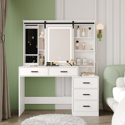Kaptafel – Make-uptafel – Schminktisch – Beautymeubel – Vanity Table – Wit – Verstelbare LED-verlichting – Groot verstelbaar spiegelpaneel