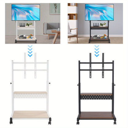 Verstelbare TV-standaard – TV-meubel – TV-houder – TV-onderstel – TV-rack – Zwenkwielen – Verstelbare Hoogte 108,5-128,5 cm – Zwart