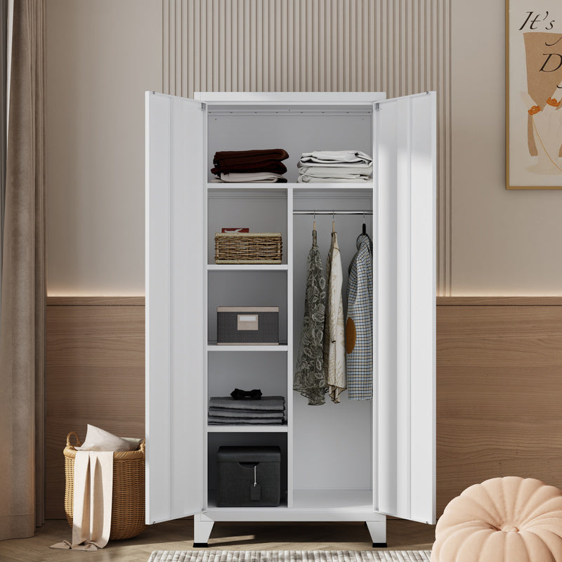Stalen Kledingkast – Garderobekast – Kledingopberger – Kledingkast Met Deuren – Industrieel Design – Wit – 180x90x40 Cm – Ventilatieopeningen – Verstelbare Planken
