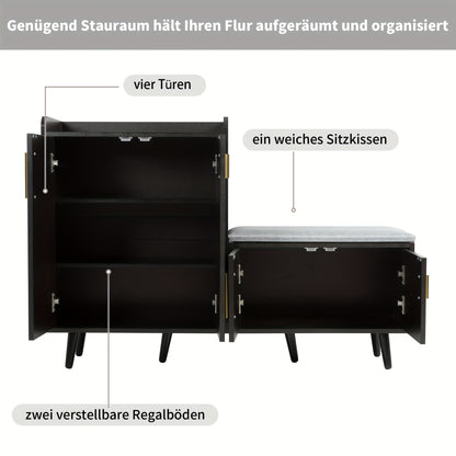 Schoenenbank – Schoenenkast – Schoenopberger – Halbank – Schoenenrek – Zwart – Hardhouten Materialen – 4 Deuren Met Opbergruimte