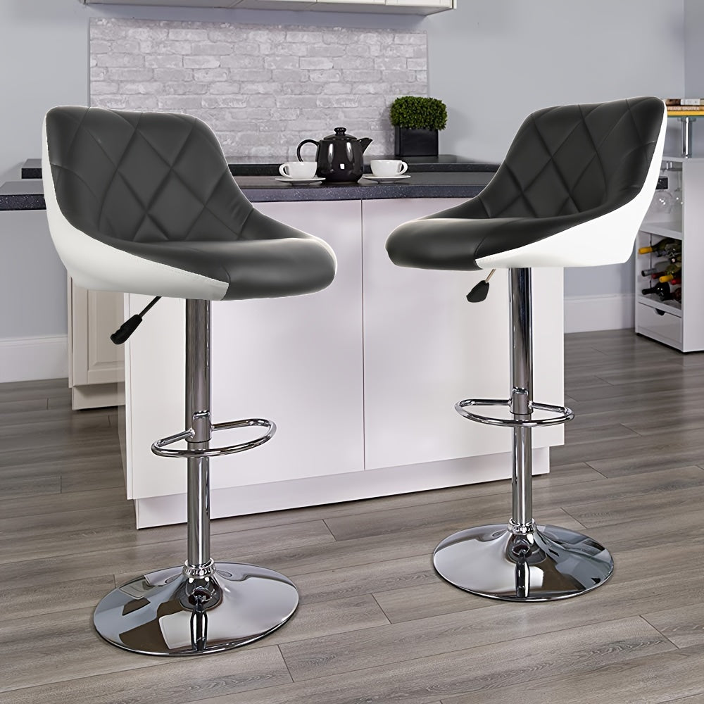 Barstoel Set – Barkrukken – Keukenkrukken – Breakfast Bar Stools – Counter Stoelen – PU Lederen Zitting – Verstelbare Hoogte 53-73 cm – 360° Draaibaar – Zwart/Chroom