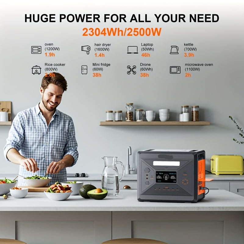 Draagbare Power Station – Mobiele Energievoorziening – Noodstroom – Zonne-Generator – Camping Accu – 2304 Wh Batterij – 2500W Vermogen