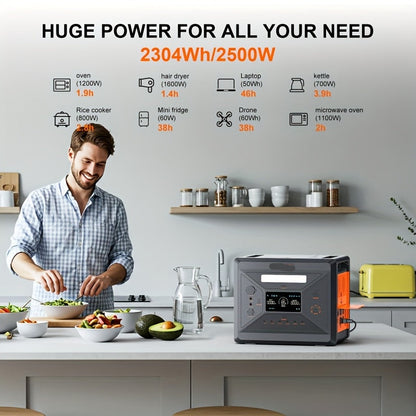 Draagbare Power Station – Mobiele Energievoorziening – Noodstroom – Zonne-Generator – Camping Accu – 2304 Wh Batterij – 2500W Vermogen