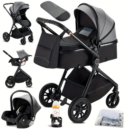 3-in-1 Kinderwagen – Buggy – Combi Stroller – Baby Bed – Wandelwagen – Aluminium Frame – Eén-Klik Inklapbaar – Geschikt Voor Pasgeborenen – Zwart